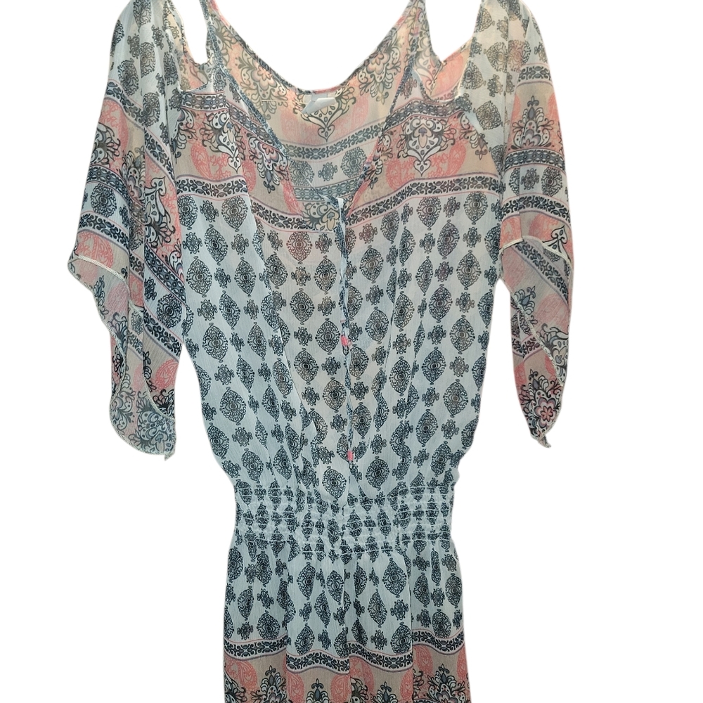 Becca By Rebecca Virtue Bohemian Print Cold Shoulder Sheer Top
